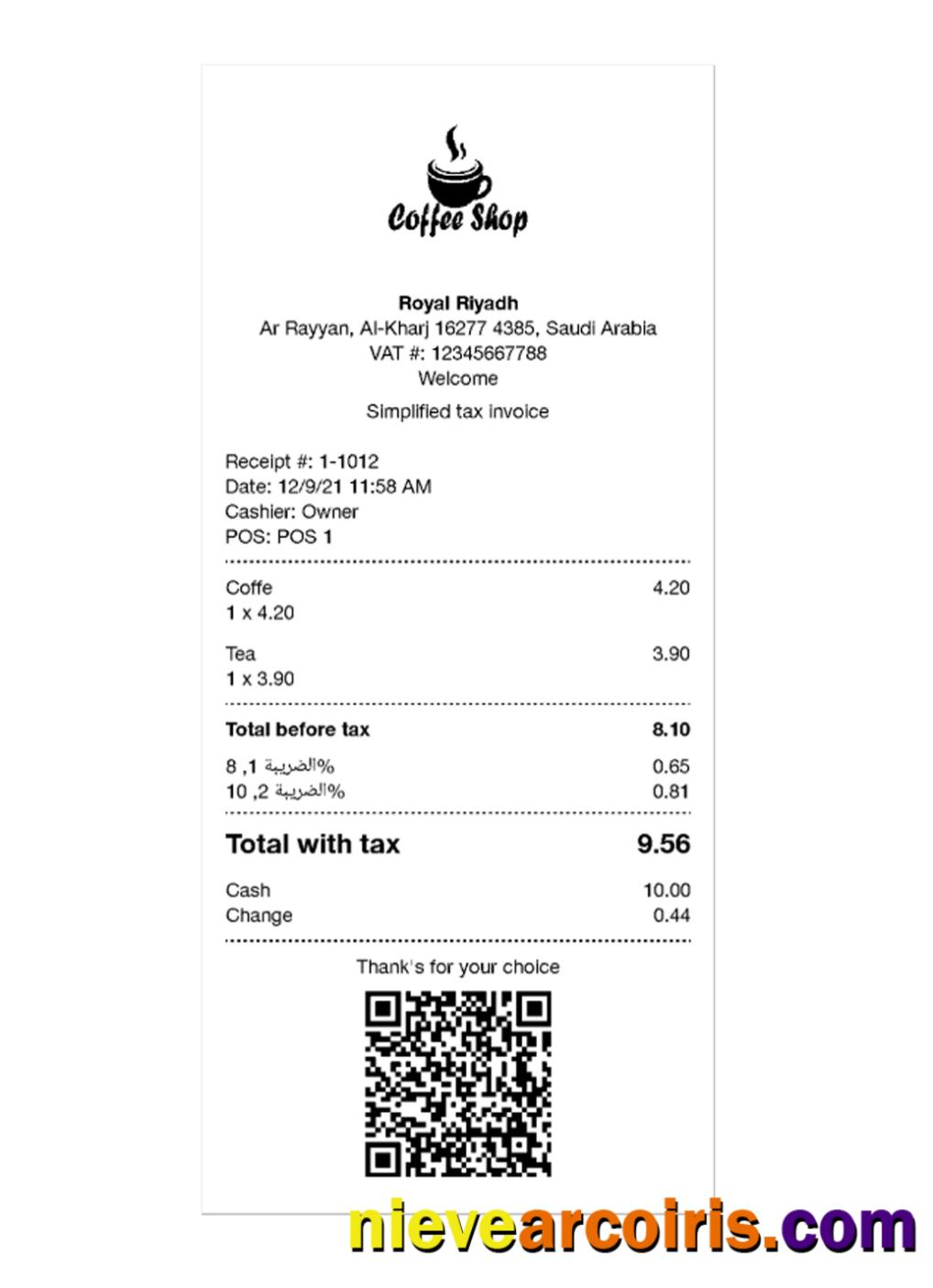COFFEE SHOP payment receipt template